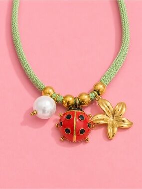 Ladybug Green Cord Choker Necklace